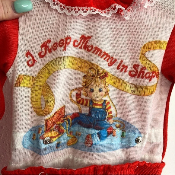 Vintage Carter’s pajama set footed red 2 piece little girl size 1 year - Picture 5 of 9